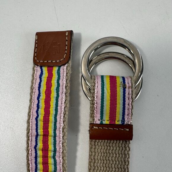 IZOD Women's Grosgrain Ribbon Belt Pink Blue Yellow Stripe Canvas Summer 38in - Picture 2 of 6